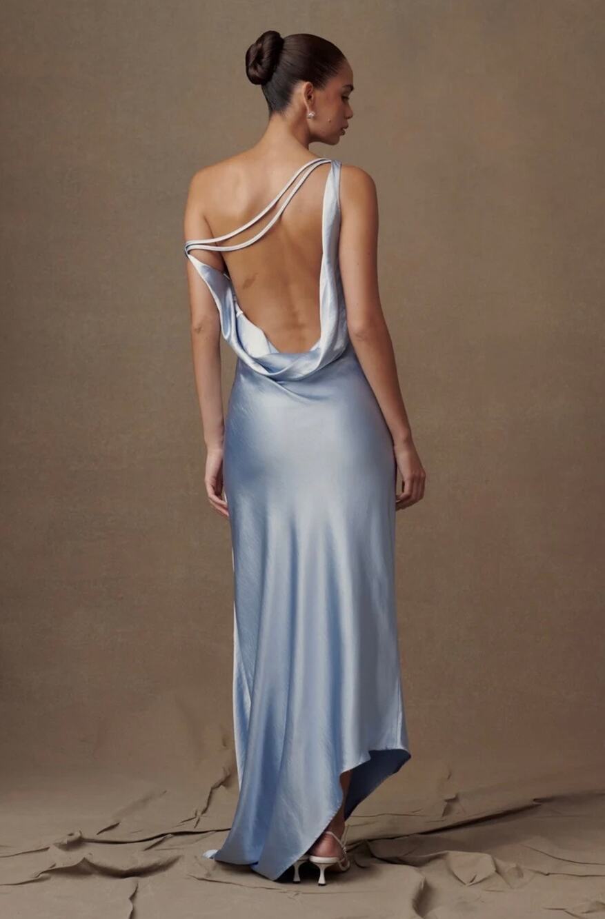 Meshki Yvette Slip Maxi Dress With Asymmetrical Hem - Cornflower Blue